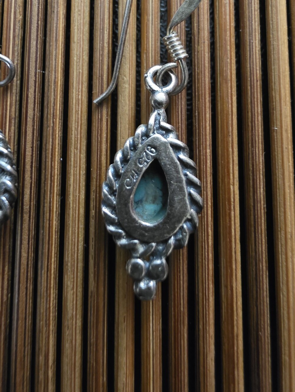925 Silver Turquoise Dangle Earrings (Vintage) - Picture 8 of 11